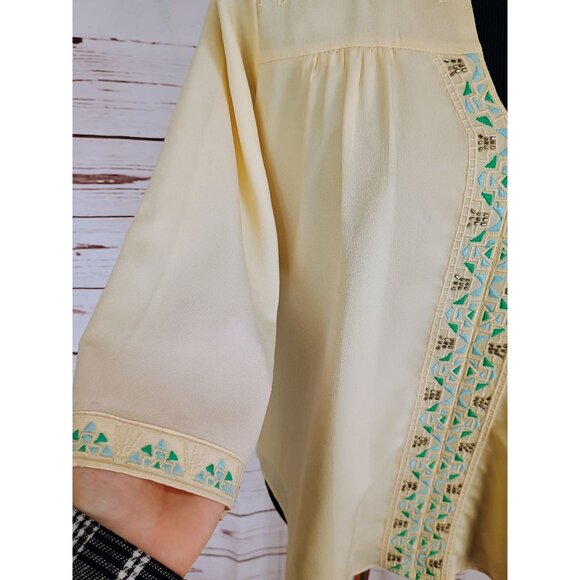 MM Couture Miss Me Top Beige Embroidered 3/4 Sleeve Shirt Top Large‎ - Picture 6 of 7